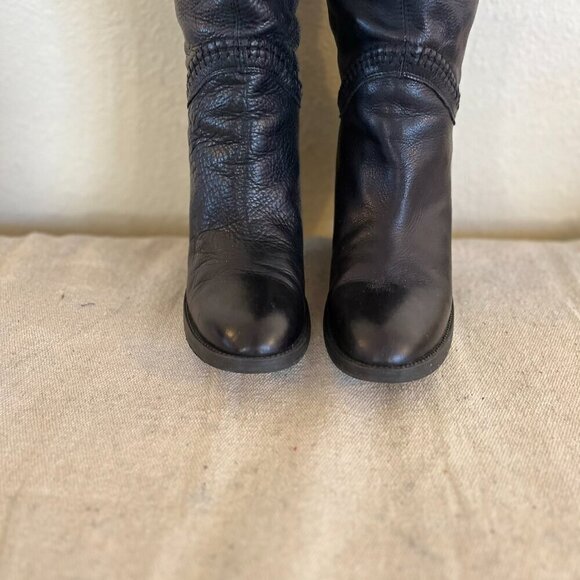 United Colors Of Benetton Black Leather Heeled Knee Hight Boots Sz 9-9.5 - Picture 7 of 15